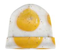 Oudrspo Fried Egg Food Beanie Hat Cancer Headwear Knitted Skull Cap Funny Cuffed Roll-Up Edge Pullover Cap for Women, Men