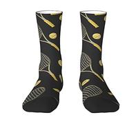 Oudrspo Funny Colourful Tennis Racquets and Tennis Balls Women Men Crew Socks Cushioned Crew Socks Athletic Compression Socks