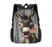 Oudrspo Funny Farm Donkey with Daisy Backpack Travel Bag Lightweight Bookbag Casual Daypack Laptop Backpack Adjustable for Women Men 16.5 Inch