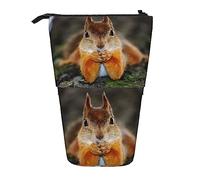 Oudrspo Funny Thinking Squirrel Pencil Case,Stand Pencil Pouch,Telescopic Pencil Case Stand Pencil Holder Pen Bag