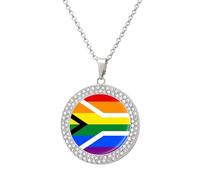 Oudrspo Gay Flag of South Africa LGBT Pendant Necklace for Women Diamond Necklaces Circle