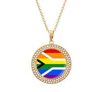 Oudrspo Gay Flag of South Africa LGBT Pendant Necklace for Women Diamond Necklaces Circle