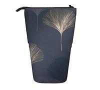 Oudrspo Gingko Leaf Navy Gold Pencil Case,Stand Pencil Pouch,Telescopic Pencil Case Stand Pencil Holder Pen Bag