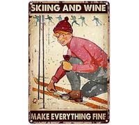 Oudrspo Girls Skiing And Drinking Metal Tin Signs Skiing And Wine Make Everything Fine Posters Ski Resort Retro Plaque Decorations Home Room Club Winter Wall Decor 8x12inch