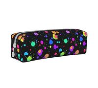 Oudrspo Glow in Dark Splatter Neon Rainbow Pattern Pencil Pouch Round Pen Case Portable Pencil Bag Leather Organizer with Zipper Cosmetic Pouch Bag