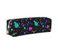 Oudrspo Glow in Dark Splatter Neon Rainbow Pattern Pencil Pouch Round Pen Case Portable Pencil Bag Leather Organizer with Zipper Cosmetic Pouch Bag