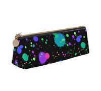 Oudrspo Glow in Dark Splatter Neon Rainbow Pattern Pencil Pouch Triangle Pen Case Portable Pencil Bag Leather Organizer with Zipper Cosmetic Pouch Bag