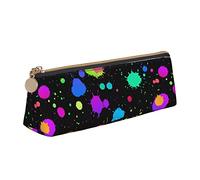 Oudrspo Glow in Dark Splatter Neon Rainbow Pattern Pencil Pouch Triangle Pen Case Portable Pencil Bag Leather Organizer with Zipper Cosmetic Pouch Bag