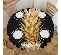 Oudrspo Gold Pine Print Round Tablecloth - 60 Inch, Water Resistant Washable Polyester Table Cloth for Buffet Table, Holiday Party, Dinner, Wedding