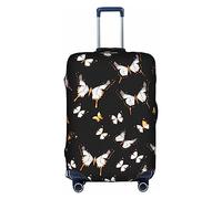 Oudrspo Gold White Butterflies Black Print Luggage Cover Washable Suitcase Anti-Scratch Suitcase Cover Protective Cover Fits 18-32 Inch