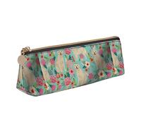 Oudrspo Golden Retriever Dog Animal Pattern Pencil Pouch Triangle Pen Case Portable Pencil Bag Leather Organizer with Zipper Cosmetic Pouch Bag
