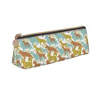 Oudrspo Golden Retriever Dogs Pattern Pencil Case Cosmetic Bag Pen Pouch Leather Triangle Storage Bag Zippered Stationery Organizer for Adults Office