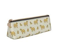 Oudrspo Golden Retriever Dogs Pattern Pencil Pouch Triangle Pen Case Portable Pencil Bag Leather Organizer with Zipper Cosmetic Pouch Bag