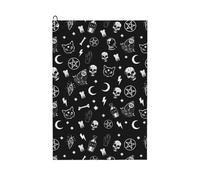 Oudrspo Gothic Trippy Moon Skull Cat Bone Black Art Golf Waffle Towel, Using Wet Dry Technology, Men's and Women's Golf Bag Accessories, with Mountain Buckle 24×16in.