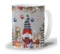 Oudrspo Gray Coffee Mug, Merry Christmas Gnomes Poinsettia Xmas Tree Squirrel Grey Tea Cup for Women and Men, Gifts for Mother's DayGift Graduation Gift