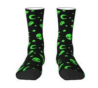 Oudrspo Green Alien Moon Spaceships Planet Black Women Men Crew Socks Cushioned Crew Socks Athletic Compression Socks