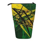 Oudrspo Green and Yellow Pattern Standing Pencil Case, Cute Pen Pouch, Telescopic Stationery Pouch Makeup Cosmetics Bag for Women Office