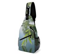 Oudrspo Green Leaves Apricot Flower Sling Bag Crossbody Chest Bag with Pockets, Shoulder Backpack for Hiking, Travel