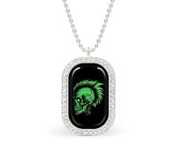 Oudrspo Green Punk Skull Custom Necklace for Women Rectangle Pendant Necklaces Fashion Jewelry Gifts Gold Silver