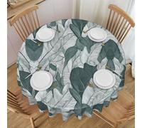 Oudrspo Green Tropical Leaves Print Round Tablecloth - 60 Inch, Water Resistant Washable Polyester Table Cloth for Buffet Table, Holiday Party, Dinner, Wedding
