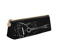 Oudrspo Guitar Music Notes White Black Pencil Case Cosmetic Bag Pen Pouch Leather Triangle Storage Bag Zippered Stationery Organizer for Adults Office