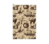 Oudrspo Halloween Decorations Black Cat Bat Pumpkin Skull Party Pattern Golf Waffle Towel, Using Wet Dry Technology, Men's and Women's Golf Bag Accessories, with Mountain Buckle 24×16in.