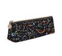 Oudrspo Handwritten Math Formulas Pattern Pencil Case Cosmetic Bag Pen Pouch Leather Triangle Storage Bag Zippered Stationery Organizer for Adults Office