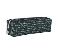 Oudrspo Handwritten Math Formulas Pattern Pencil Pouch Round Pen Case Portable Pencil Bag Leather Organizer with Zipper Cosmetic Pouch Bag