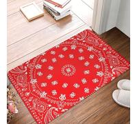 Oudrspo Headband Pattern Bandana Red Western Paisley Handkerchief Scarf Bandanna Design Durable and Soft Front Door Mat, Welcome Mat, Indoor and Outdoor Rubber Sole, 16 X 24 Inches
