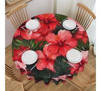 Oudrspo Hibiscus Flower Print Round Tablecloth - 60 Inch, Water Resistant Washable Polyester Table Cloth for Buffet Table, Holiday Party, Dinner, Wedding