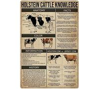 Oudrspo Holstein Cattle Knowledge Metal Signs Holstein Cattle Infographics Reading Posters Herders Reference Guide Plaques Vintage Tin Sign Wall Decor for Home Farmhouse Farm 12x16 Inches