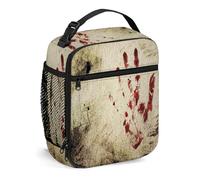 Oudrspo Horror House Portable Lunch Bag Insulated Meal Bag,Wall Bloody Hand Print,Reusable Lunch Box Cooler Bag Food Container for Work Travel Picnic Camping,Red