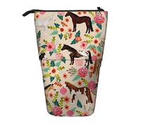 Oudrspo Horse Multi Coat Floral Horses Neutral Pencil Case,Stand Pencil Pouch,Telescopic Pencil Case Stand Pencil Holder Pen Bag