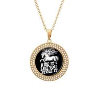 Oudrspo Horse Ride It Like You Stole It Pendant Necklace for Women Diamond Necklaces Circle