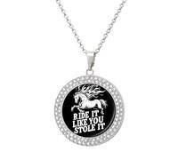 Oudrspo Horse Ride It Like You Stole It Pendant Necklace for Women Diamond Necklaces Circle