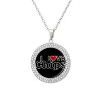 Oudrspo I Love Chips Pendant Necklace for Women Diamond Necklaces Circle