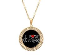 Oudrspo I Love Chips Pendant Necklace for Women Diamond Necklaces Circle