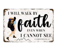 Oudrspo I Will Walk By Faith Even When I Cannot See Metal Tin Sign, Inspirational Quotes For Home Office Christian Accessories Garage Bar Pub Cafe Shop Car Wall Art Decor Sign 12x16 Inch