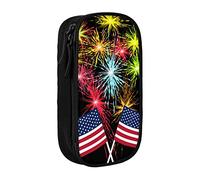 Oudrspo Independence Day America Flag Fireworks Printed Large Pencil Case, Durable Pencil Pouch, Portable Stationery Bag, Stationery Organizer