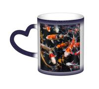 Oudrspo Japan Fancy Koi Carp Fishes Coffee Mug with Handle 12 Oz, Heat Sensitive Color Changing Mug in The Sky Ceramic Tea Cup, Magic Funny Art Mugs, Porcelain Cup Birthday Gift for Women Men Blue