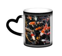 Oudrspo Japan Fancy Koi Carp Fishes Coffee Mug with Handle 12 Oz, Heat Sensitive Color Changing Mug in The Sky Ceramic Tea Cup, Magic Funny Art Mugs, Porcelain Cup Birthday Gift for Women Men Blue