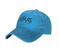 Oudrspo Jesus is My Copilot Hat Adjustable Men Women Unisex Baseball Cap Washed Cotton Denim Blue
