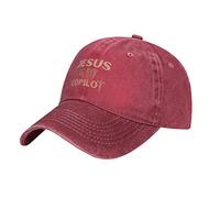 Oudrspo Jesus is My Copilot Hat Adjustable Men Women Unisex Baseball Cap Washed Cotton Denim Red
