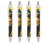 Oudrspo Joyful Monkey with Sunglasses Ballpoint Pen Retractable Writing Smooth Black Ink Ball Point Pens Office Supplies 4 PCS