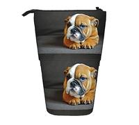 Oudrspo Kneeling English Bulldog Pencil Case,Stand Pencil Pouch,Telescopic Pencil Case Stand Pencil Holder Pen Bag