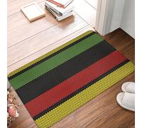 Oudrspo Knitted Effect Rastafarian Stripes Abstract Caribbean Culture Elements Tropical Durable and Soft Front Door Mat, Welcome Mat, Indoor and Outdoor Rubber Sole, 16 X 24 Inches