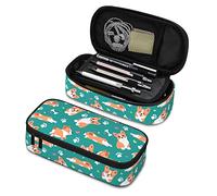 Oudrspo Large Capacity Pencil Pen Case Kids Adult Super Cute Durable Pen Pouch Bag with Compartment, Multi-Functional Professional Stationery Bag for School Office (Corgi LightSeaGreen)
