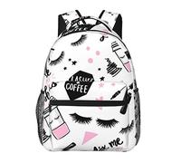 Oudrspo Lashes And Mascara Brush Stroke Coffee Cup Pattern Stylish Casual Backpack Purse For Women Personalized Laptop Backpacks With Multiple Pockets Computer Daypack For Work Business Travel