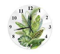 Oudrspo Leaf Wall Clock Tropical Jungle Foliage Botanical Plant Nature Tree Branch Growth Round Clocks Wall Decorative Silent No Ticking 9.8 inch 25cm PVC Rustic Modern for Bedroom