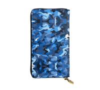 Oudrspo Leather Wallet - Stylish and Functional Wallet for Women with Multiple Compartments and Zipper Design Blue Camouflage Pattern Prints, Black, One Size